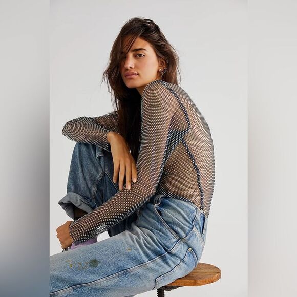Free People Tops - FREE PEOPLE Intimately Fliter Finish Long Sleeve Rhinestone Top NWOT